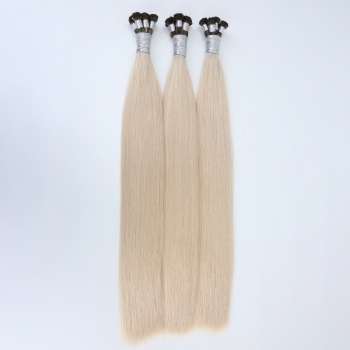Double Drawn White with Brown Rooted Hand Tied Weft