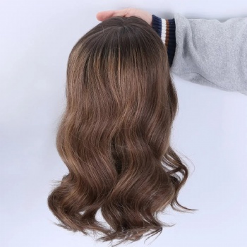 [Stock Unit] 14in Dark Rooted Ash Brown, 5x5 Monofilament Top Wig